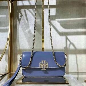 NWT Tory Burch Britten Smooth Chain Wallet w/Wristlet in Dark Lotus (Purple)